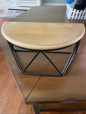 Half Moon Wood Accent Shelf with Black Metal Base - Light Oak